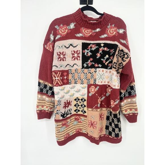 Heirloom Collectibles Sweaters - Vtg Oversize Heavy Grandma Sweater Floral M‎ Cottagecore Retro Patchwork Granny